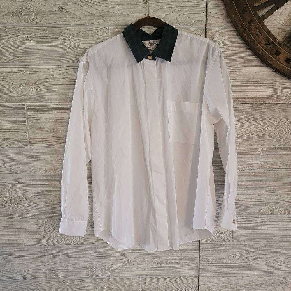 Vintage Sophisticates Pendleton White Button Fown Green Plaid Womens SZ 12 Gold